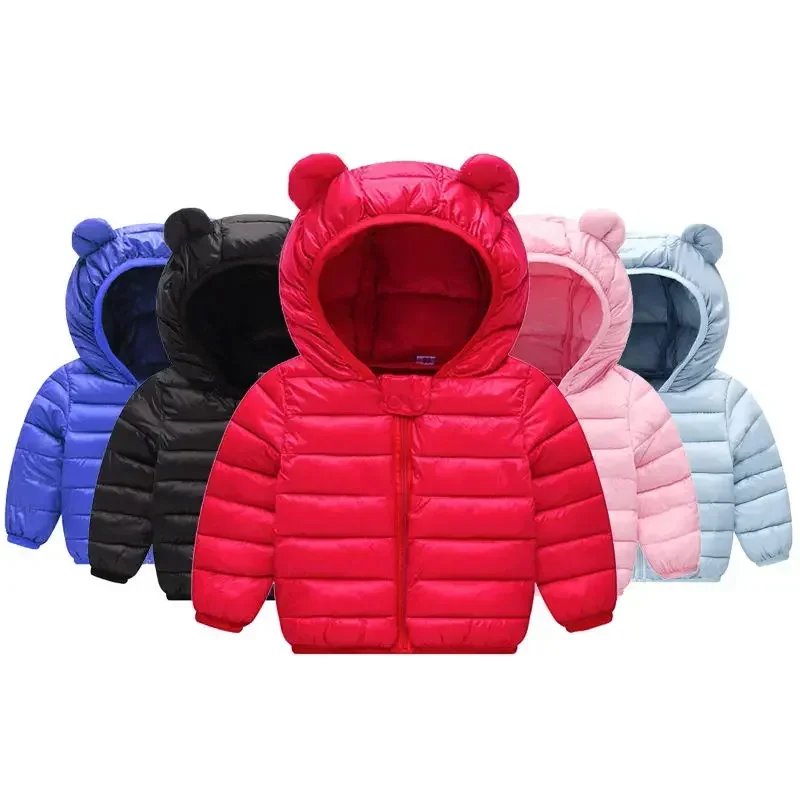 Children Boys Hooded Lightweight Down Jackets Girls Baby Cute Ears Coats Autumn Winter Warm Zipper Outerwear Kid Casual Clothing