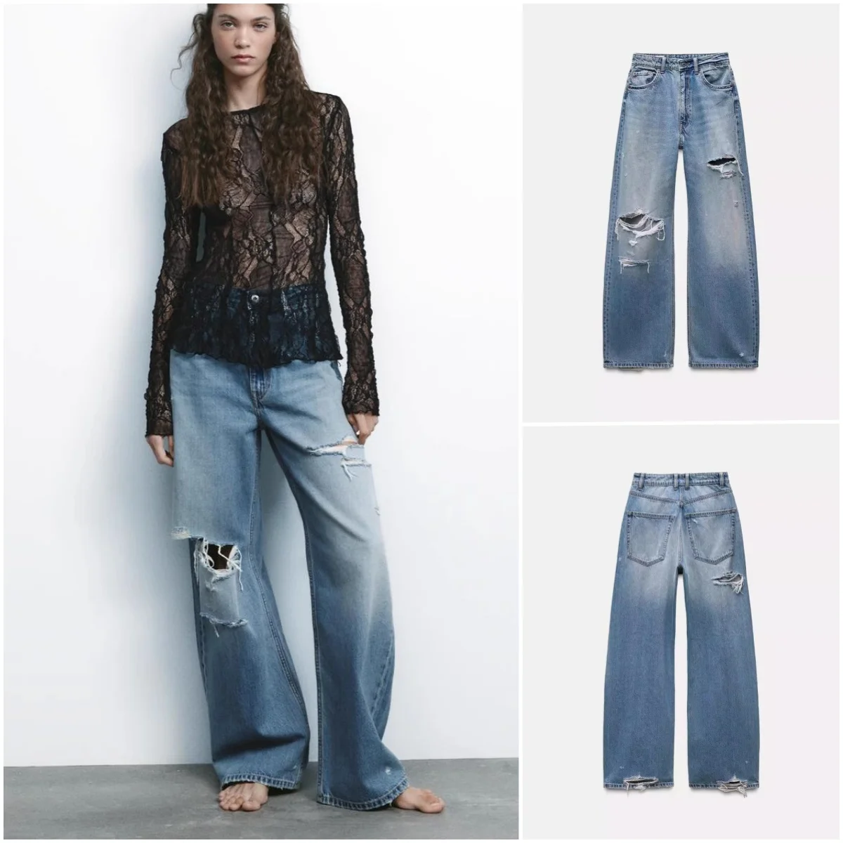 

Женские джинсы свободного кроя со средней посадкой, новые весенние повседневные длинные брюки с универсальными украшениями и дырками, летняя мода