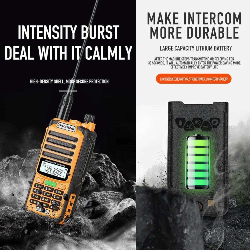 2PCS Baofeng UV-S22 Pro V2 Tri Power 10W IP68 Waterproof Walkie Talkie UHF VHF Enhanced Signal Antenna Long Range 128CH FM Radio