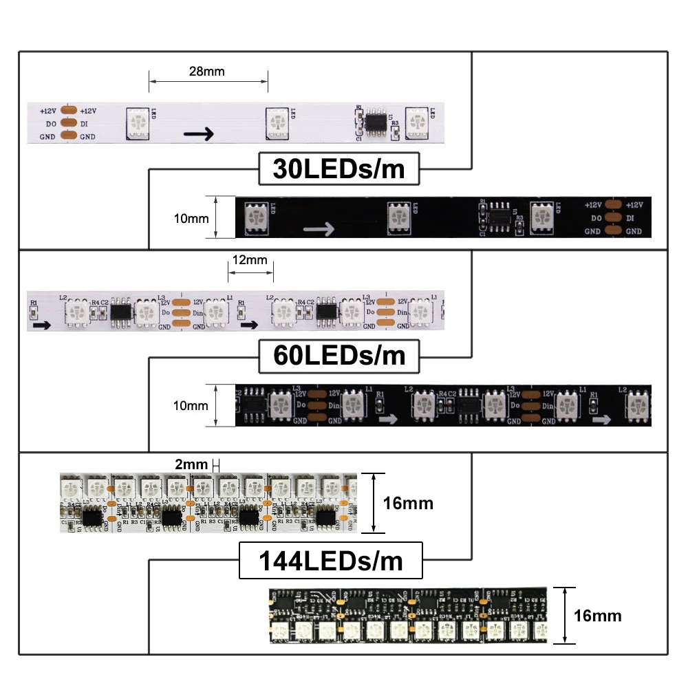 WS2811 RGB Led Strip Light 5050 SMD Addressable 30 60 144 LEDs External 1 IC Control 3 Leds Lighting Ribbon For Home Decor DC12V