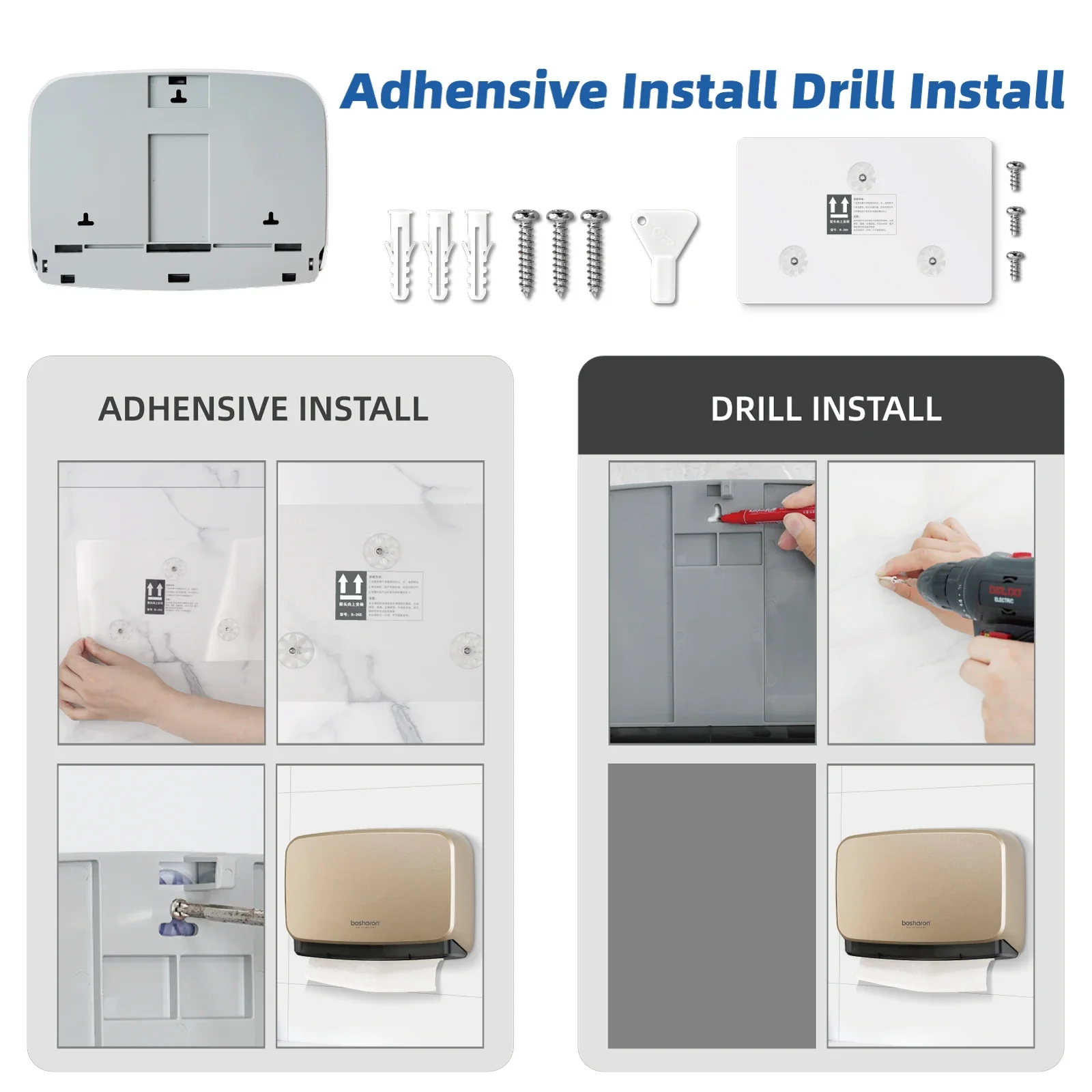 Multifold Paper Towel Dispenser Adhesive No Drilling Commercial Hand Paper Towel Dispenser Holder Wall Mount Tissue Dispenser