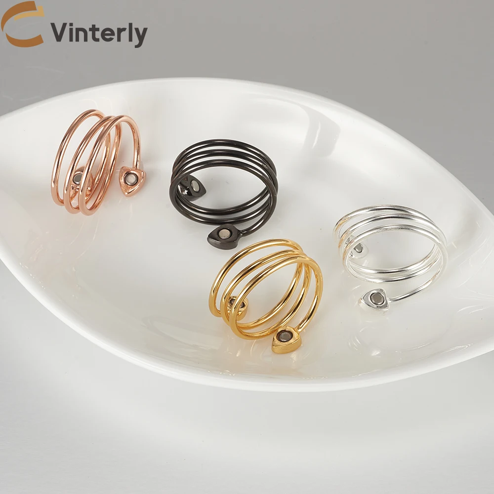Vinterly النحاس النقي حلقات مغناطيسية 3 صفوف صحة القلب الطاقة فنجر الكفة قابل للتعديل مجوهرات معدنية عالية المغناطيس يمكن تغيير حجمها