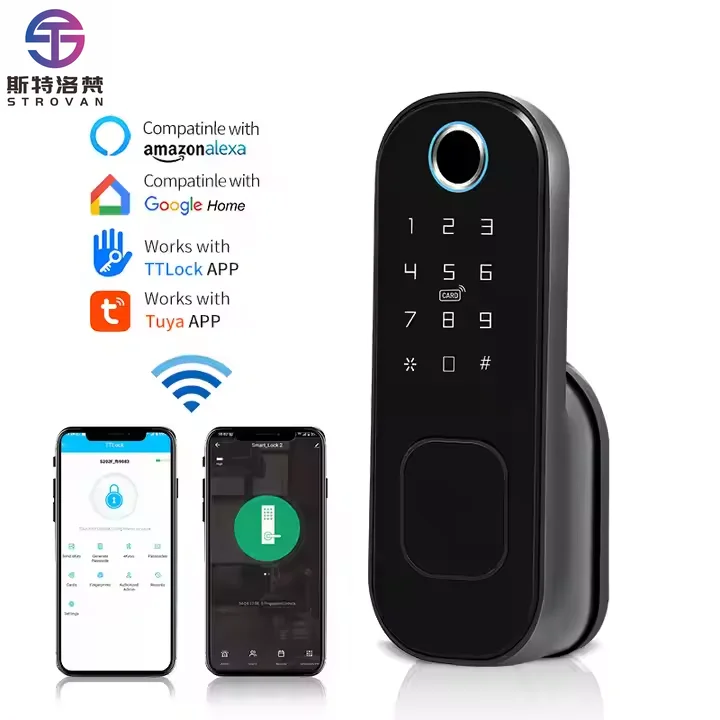 

ZXHK Tuya Smart Wifi Remote Control Fingerprint Keyless Security Smart Rim Lock for Home Main Gate