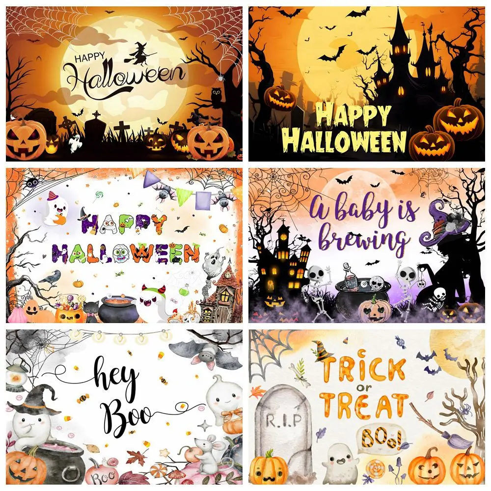 

Halloween Photography Backdrop Pumpkin Ghost Moon Kids Birthday Baby Portrait Photo Background Decor Banner Photo Studio Props