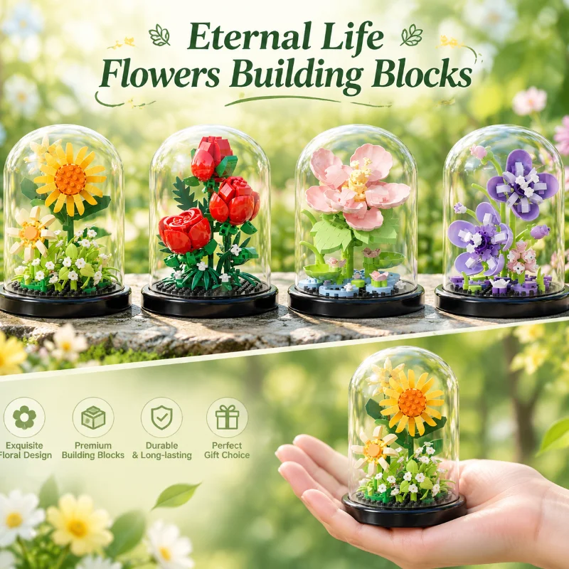 DIY Micro Flower Building Blocks Mini Bricks Particles Eternal Life Flowers Home Decoration Assembling Puzzle Toy Children Gifts