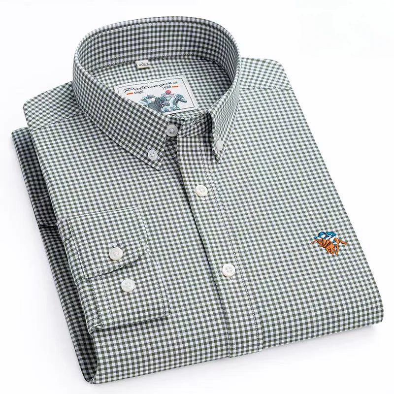 New In Shirt High Quality 100% Cotton Houndstooth Long-Sleeve Shirts for Men Slim Fit Formal Shirt England Style Plaid Clothes