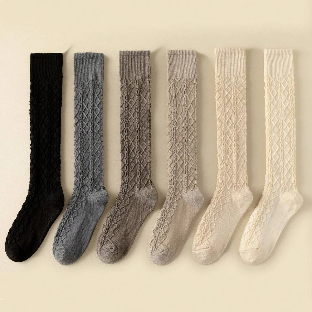 

6 Pairs Women's Vintage Cable Knit Calf Socks - Warm Soft Elastic Stackable Socks, Daily Versatile Slimming