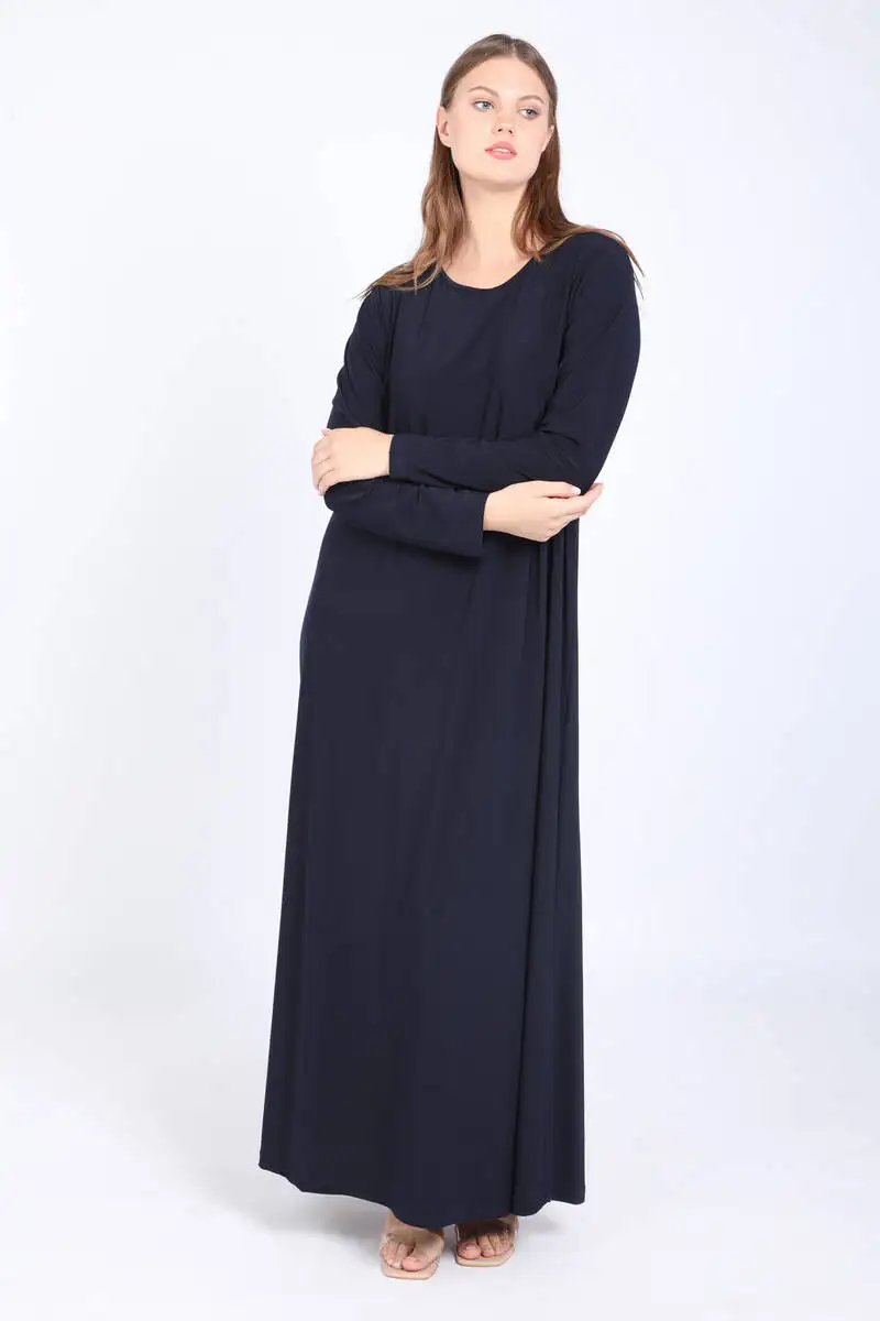 Women's Large Size Basic Long Straight Dress Navy Blue