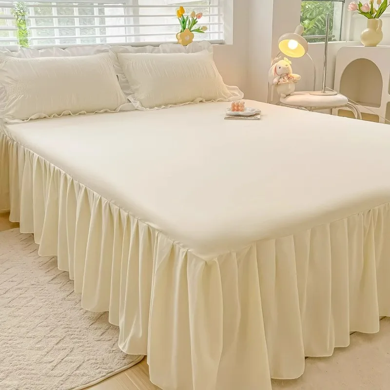 Korean Style Bed Skirt Single Piece All Season Non-Slip Solid Color Bedding Cover Non-Cotton Polyester Fiber Bedding