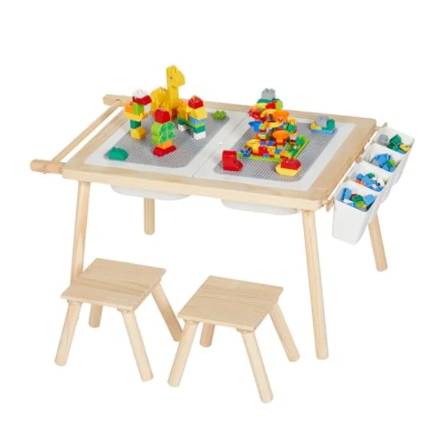 5-in-1 Sensory Table and Chair Set Wooden Sand and Water Play Building Blocks Study Dining Toy Storage 's Gifts for Boys and Gi