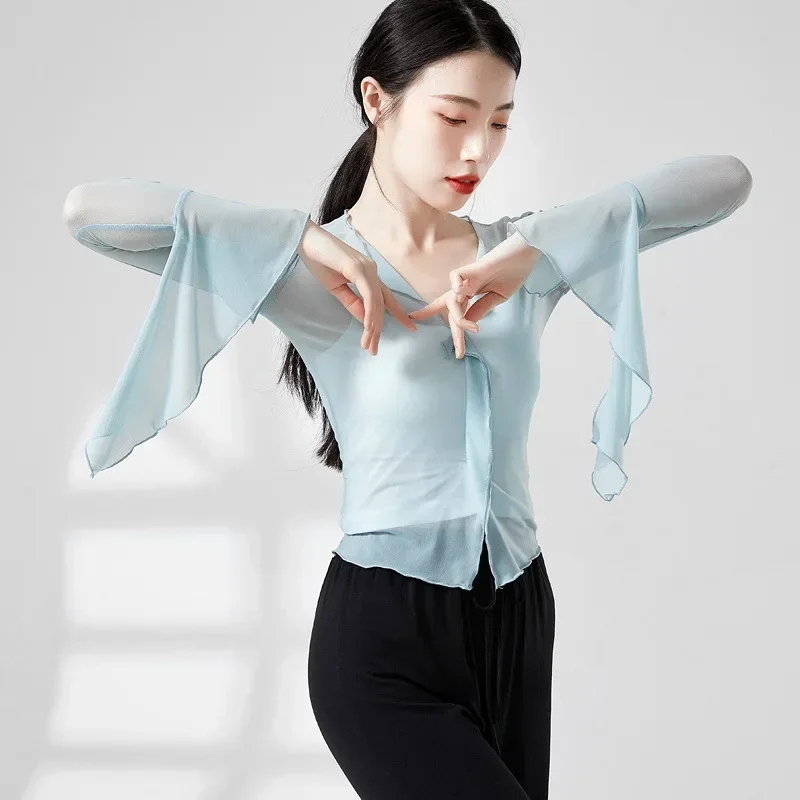 ملابس الرقص الكلاسيكي للسيدات، ملابس شبكية أنيقة، ملابس أداء اختبار الفن، قافية جسم الرقص الصيني العرقي