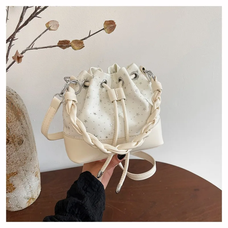 

Симпатичная сумка-ведро с принтом звезд и жемчужным кружевом, милая сумка через плечо в стиле Y2K для женщин, модная сумочка