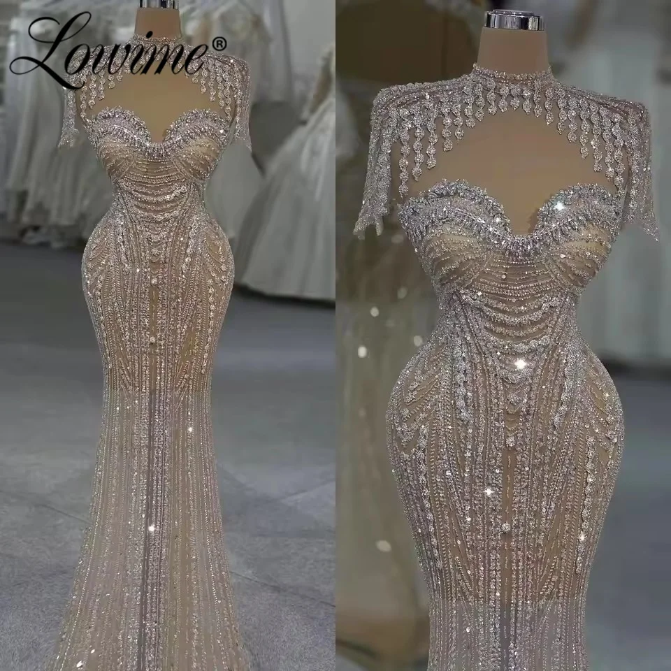 

Exquisite Champagne Evening Dresses Rhinestone Glitter Prom Dress With Cape Customized Birthday Party Gowns Vestidos De Noche