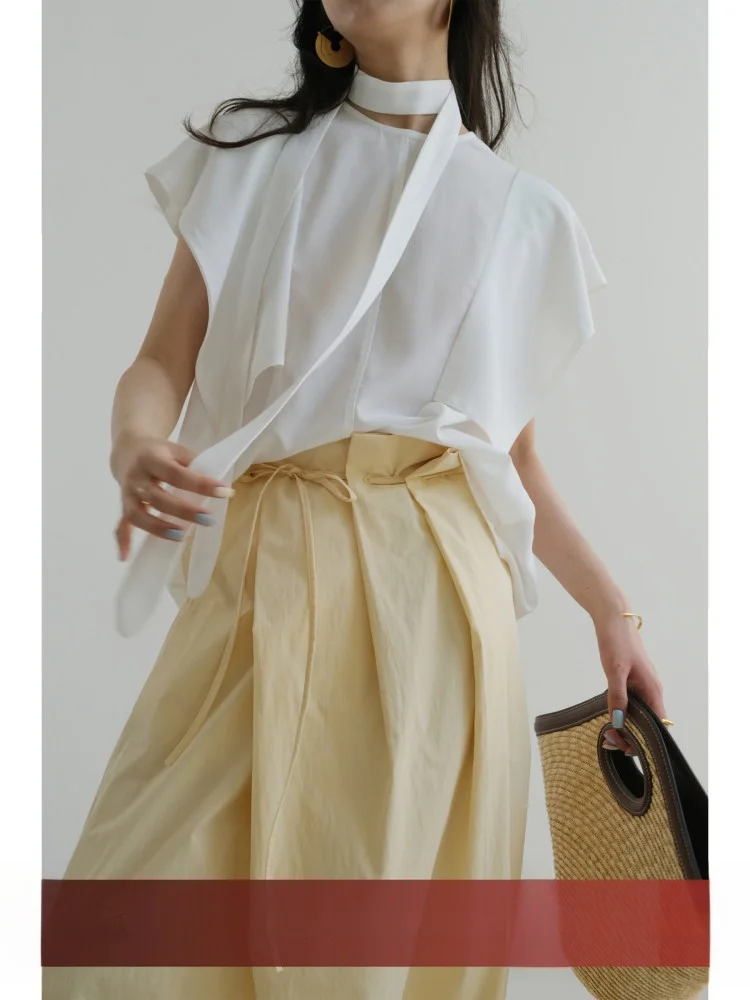 

Легкий повседневный универсальный топ VG Corridor Design Fce Sve с круглым вырезом и завязками на талии, из смесового хлопка, летний