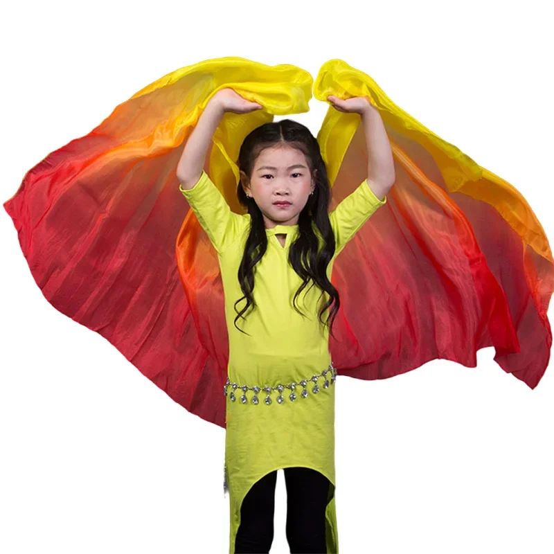 الفتيات 100% الحجاب الحرير الرقص الشرقي وشاح اليد ألوان تدريجية الحجاب شال خفيفة الوزن الاطفال أداء زي اكسسوارات 200X90cm