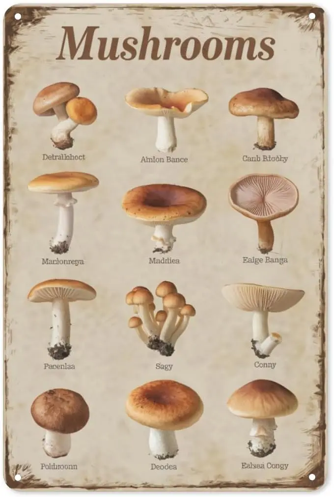 Mycology Guide Tin Sign 8X12IN Vintage Metal Wall Art for Science Classroom, Forager's Cabin & Nature Decor