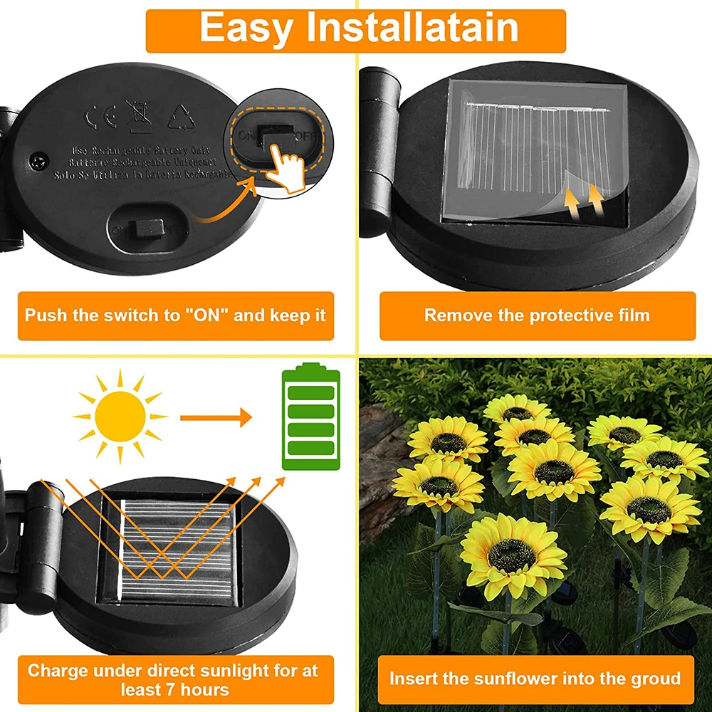 Solar Led Light Outdoor Colorful Sunflower Flower Waterproof Led Lawn Lamp for Garden Decoration Country House Wedding Patio