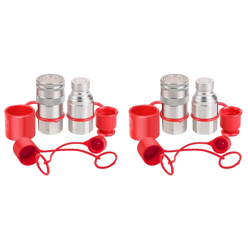ABBP-2Pcs 1/2Inch NPT Skid Steer Hydraulic Couplers, Flat Face Quick Connect Fittings With 4PCS Dust Covers