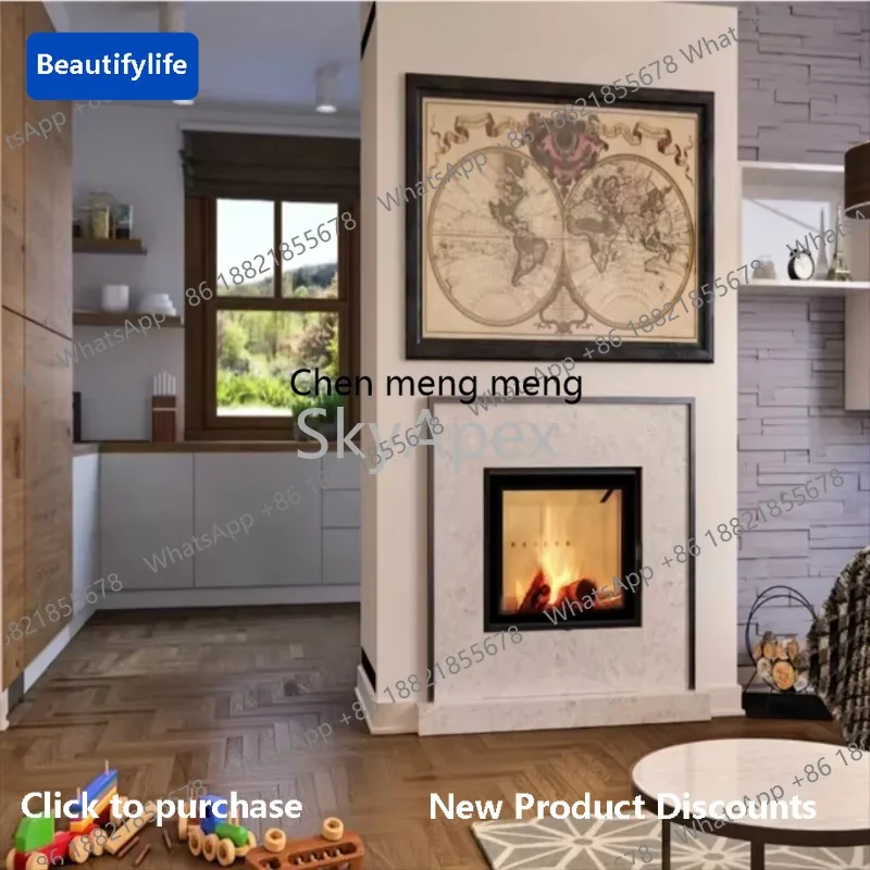 Chimenea de leña independiente de acero de estilo europeo moderno A56 para calefacción interior y cocina en villas y alquileres vacacionales, elegante y eficiente.
