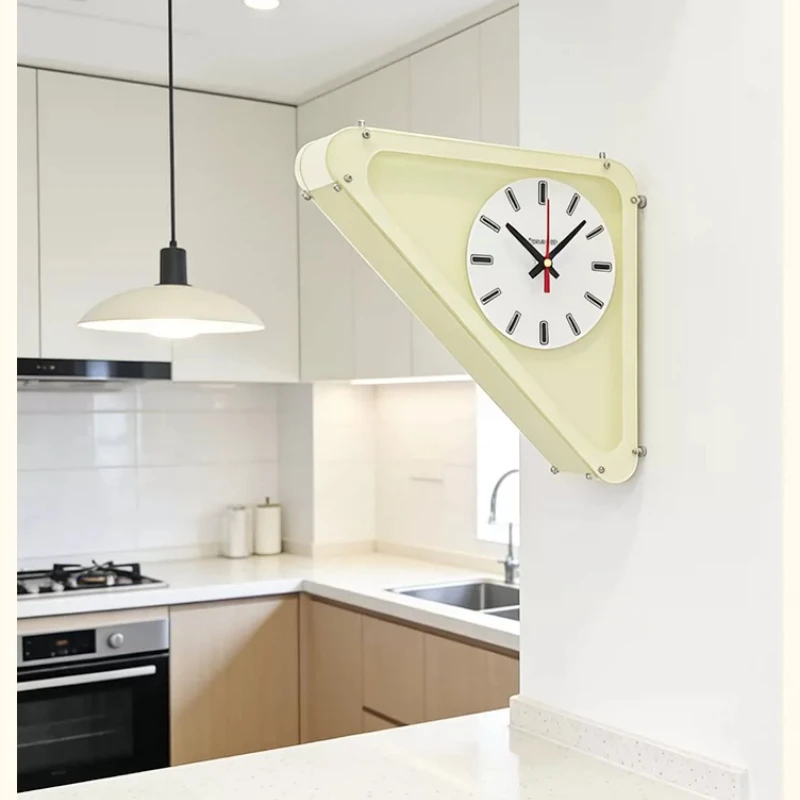 Household Triangle Acrylic Double Faced Wall Clock, Minimal Vintage Non-ticking Wall Hanging Ornament for Living Room