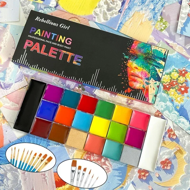 

20-Color Face Body Painting Oil and Brush Sfx Children's Adult Painting Set Halloween Party Makeup Fancy Dress Beauty Palette