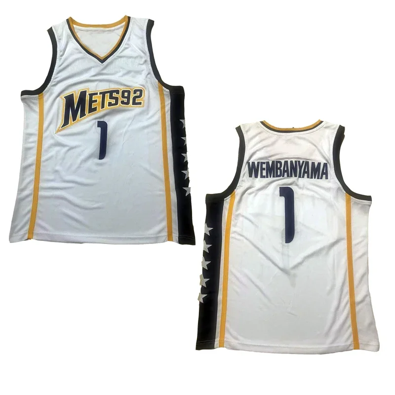 Basketball jerseys Metropolitans 92 1# WEMBANYAMA jersey Sewing Embroidery Outdoor sportswear Hip Hop Movie Blue White Purple;