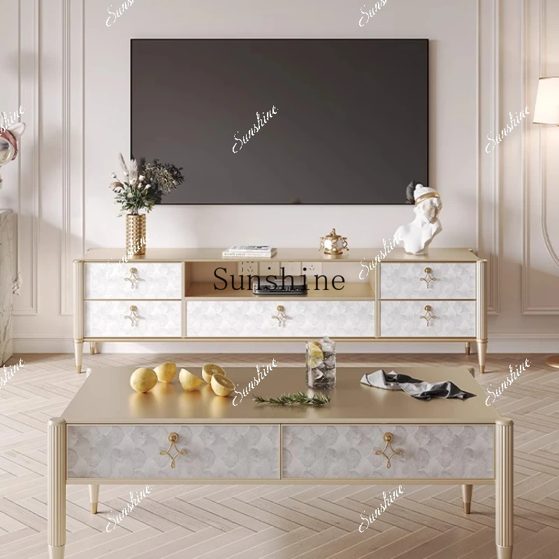 All solid wood shell TV cabinet hollow floor living room household light luxury simple storage drawer  FT