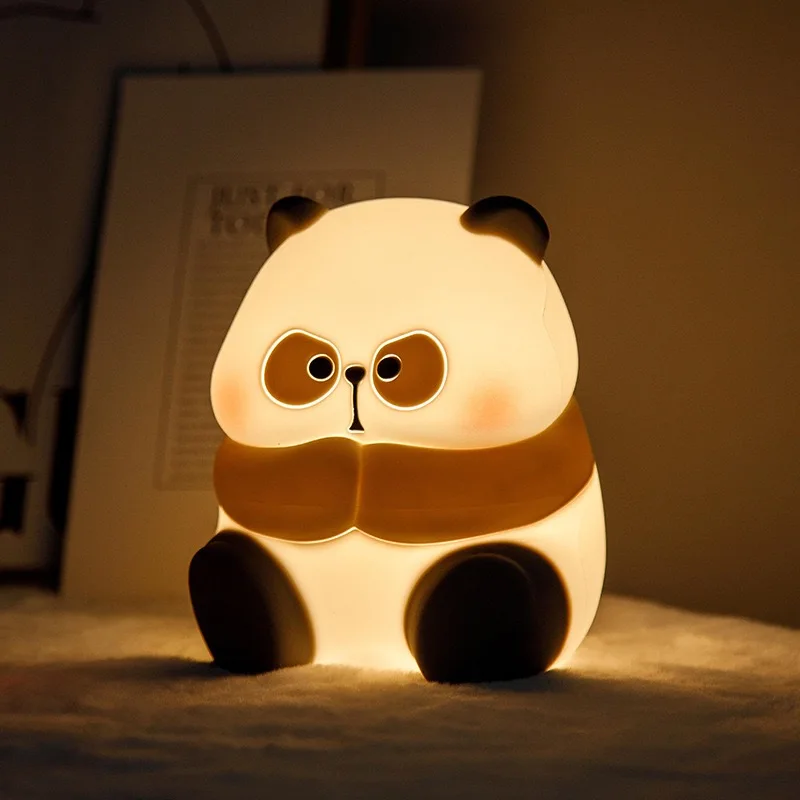 

New panda rake teacher cute night light USB charging three-gear dimming silicone atmosphere bedroom bedside night light lamp