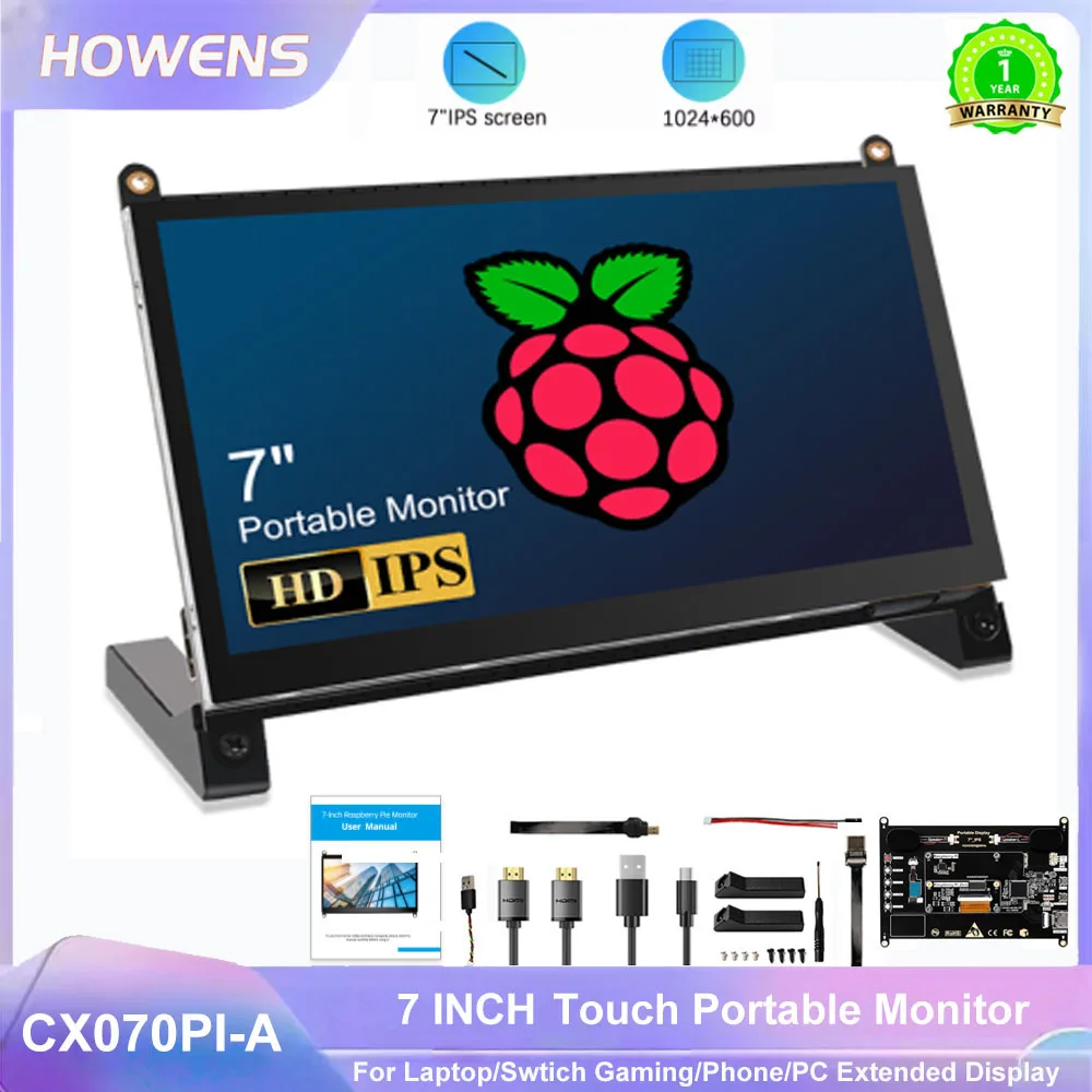 

7-дюймовый сенсорный IPS-экран Raspberry Pi 1024x600 HD LCD HDMI — дисплей для ТВ, RPI 4B, 3B+, 3B, дополнительный экран для ПК, портативный монитор