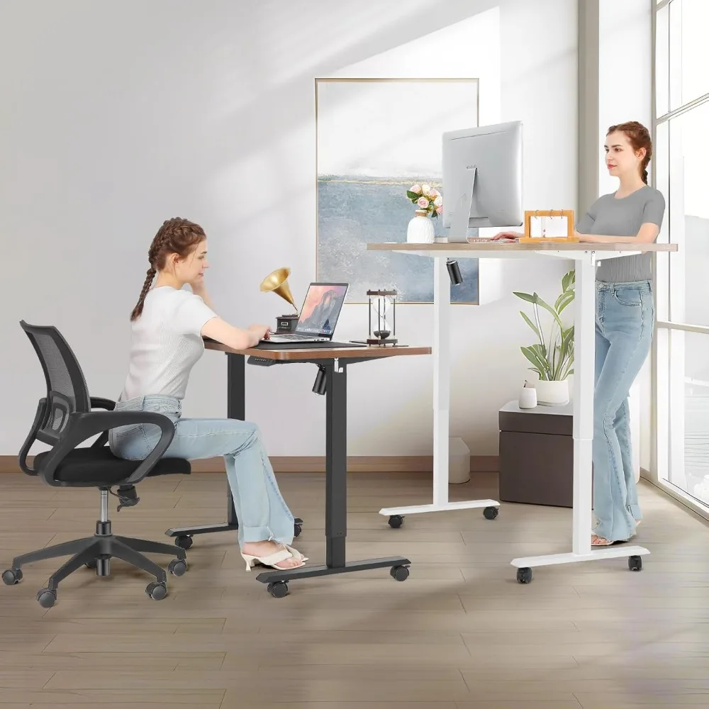 Adjustable Electric Standing Desk 63x24 Ergonomic Curved Desk with Outlet Lockable Feature for Enhanced Comfort