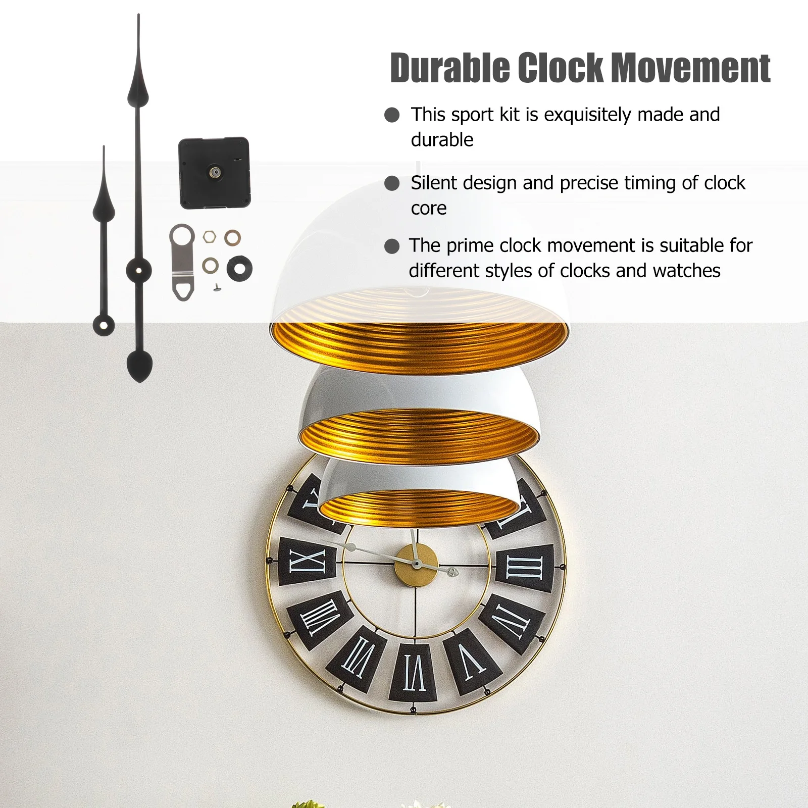 

1 set 1 Set Long Shaft Movement Mechanism For Diy Repair Home Home Movement Set Wall Clock Durable Quiet Clock Parts Kit