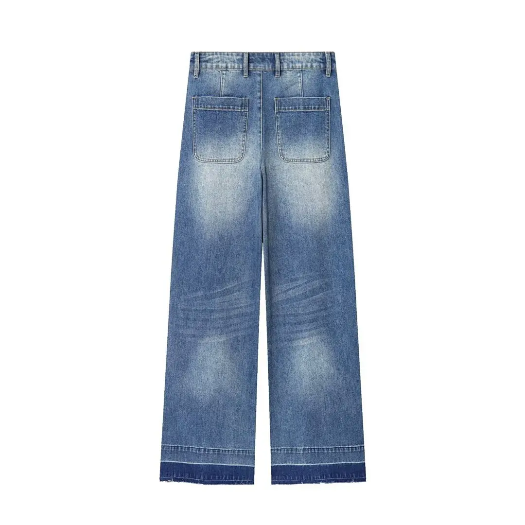 

Jenny&Dave Minimalist Washed Distressed Jeans High Waisted Pockets Wide Leg Denim Jeans Women's Denim Pants Woman Clothes