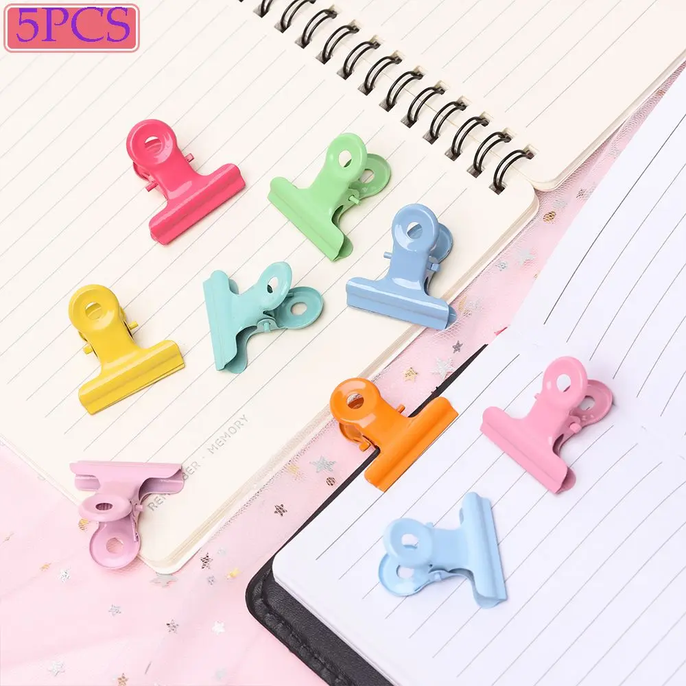 5pcs Cute Office Stationery Candy colors Multifunction Sealing Clips Baking Paint Note Clamp Folder