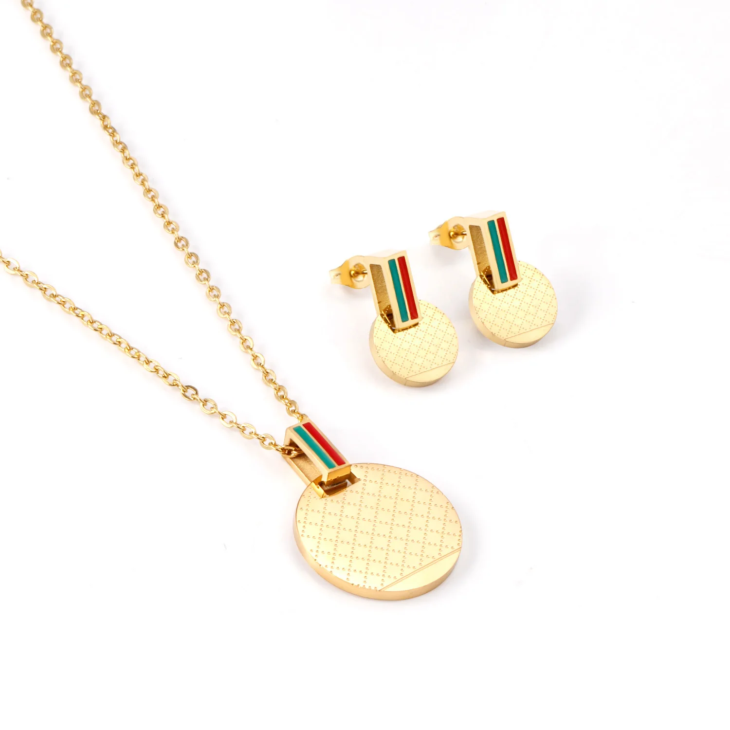 

Luxury Round Pendant Necklace Earrings Sets Trendy Stainless Steel Jewelry Set for Woman/Men Golden Color Big Charm Accessories