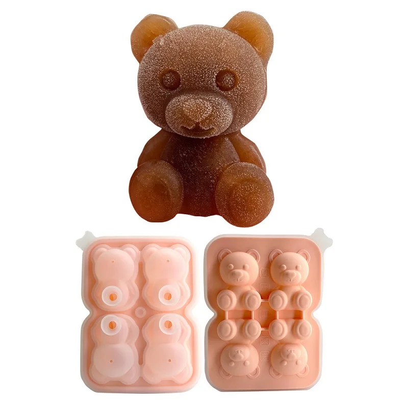 

4 Grid 3D Teddy Bear Shape Ice Cube Silicone Mold Silian Little Bear Ice Block Mold Household Ice Cream Ice Box Barware