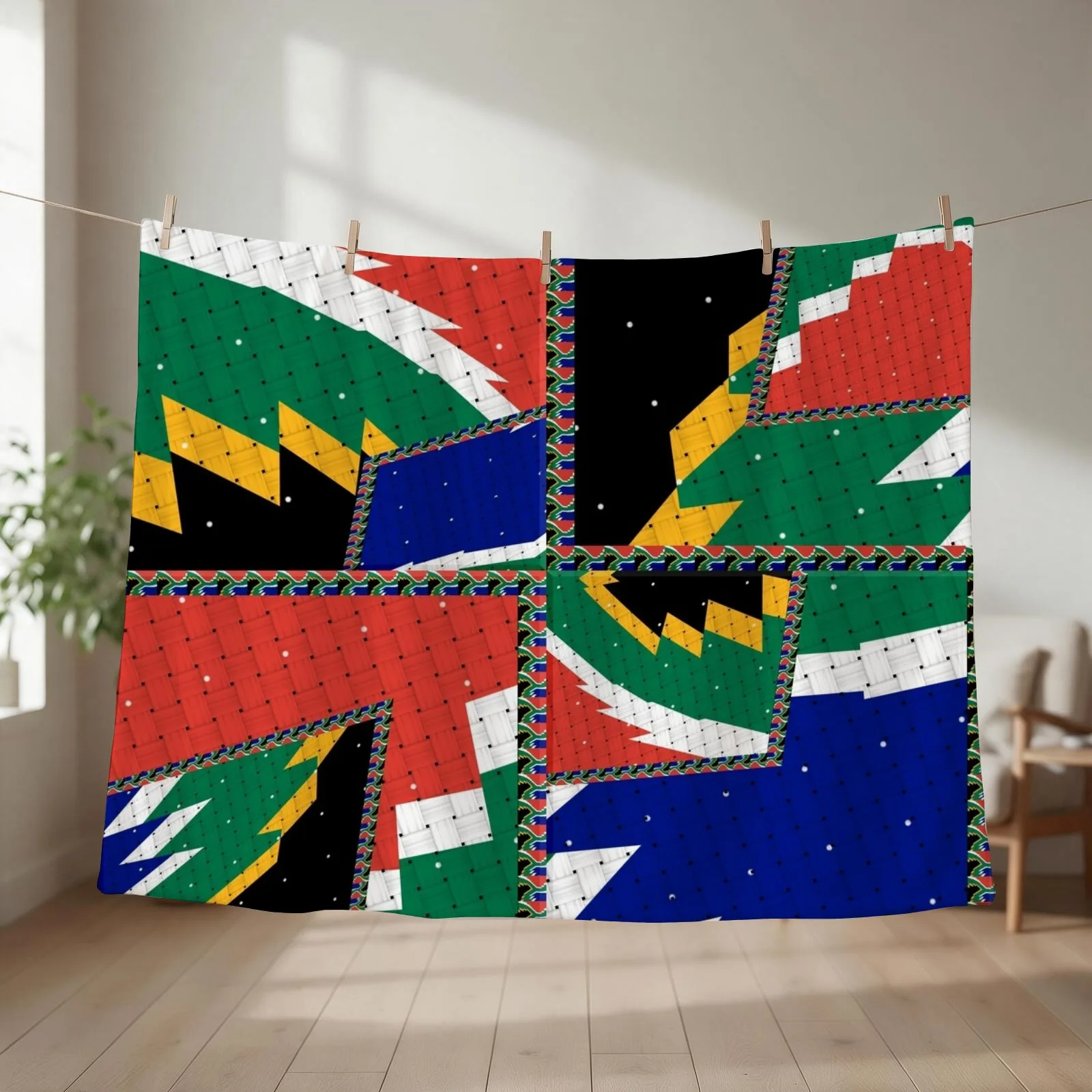 Attractive original abstract geometric artwork, inspired by the South African flag in a vintage style. Throw Blanket