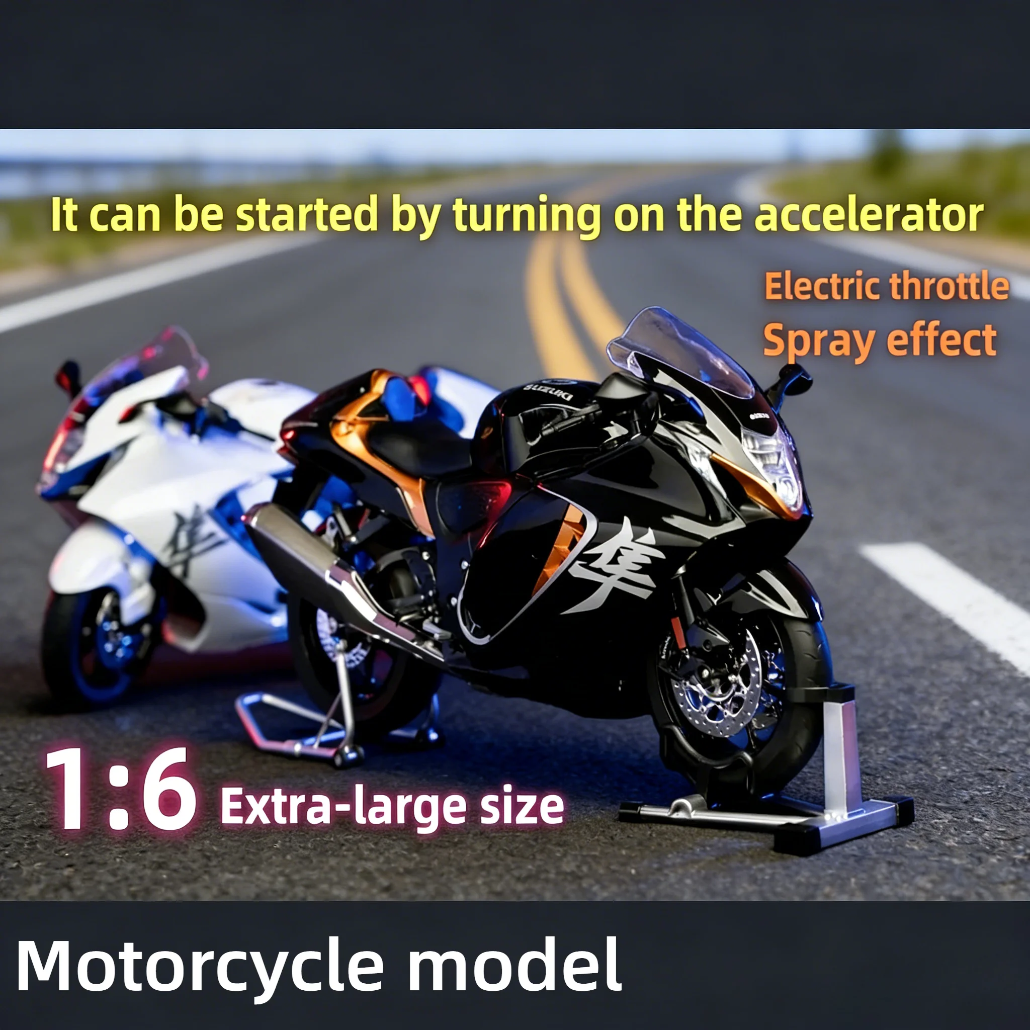 Spray 1:6 Alloy Metal Diecast Motorcycle Model Dynamic Ornaments Sound And Light Gift Collection For SUZUKI HAYABUSA GSX-1300R