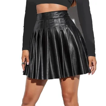 Image Women Skirts High Waist High-quality PU Sexy Versatile A-Line Attractive Comfortable Faux Leather Comfy Fashion