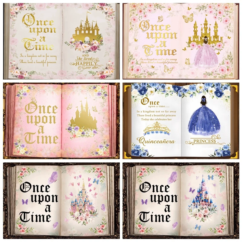 

Baby 1st Birthday Once Upon a Time Backdrops For Photography Fairy Tale Book Castle Princess Party Decor Background Photo Studio