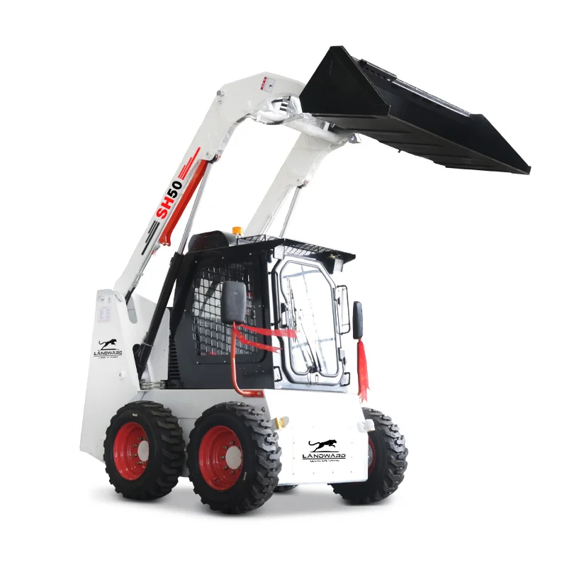 High Horsepower 4×4 Wheeled Skid Steer Loader High Power Earthmoving Loader Household Small Skid Steer Loader Engine Customized