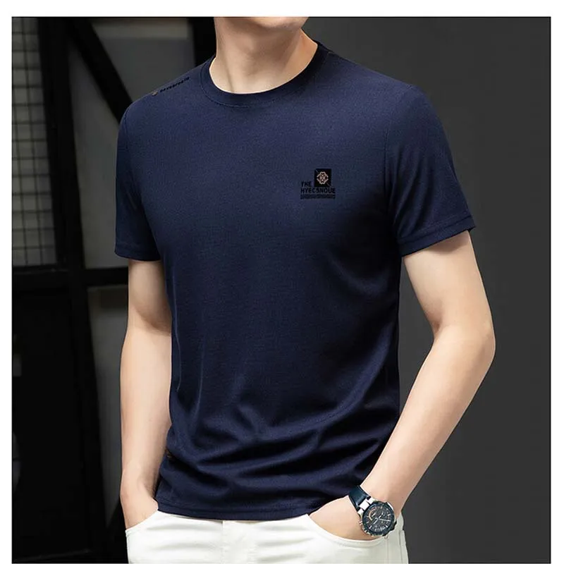 Luxury Men\'s Short-sleeved Printed High-end High-quality Round Neck Printed Business Casual Korean Style Trendy Summer T-shirt