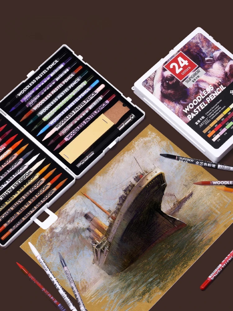 

24Color Wood-free Full Core Color Charcoal Set Art Students Drawing Pencil Hand Painted Portrait Charcoal Artist Color Chalk