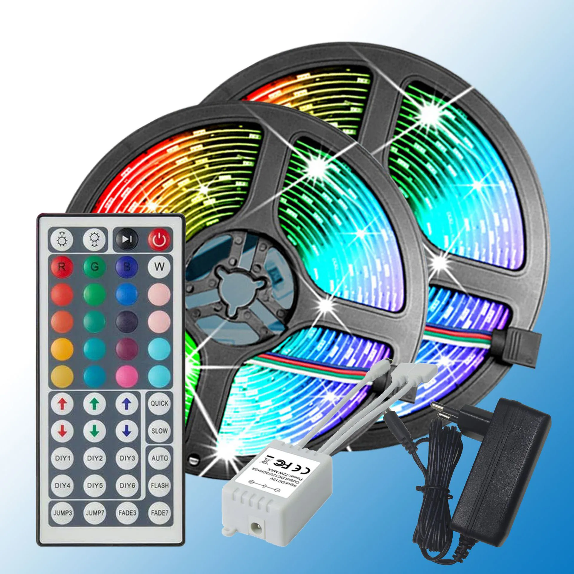 LED RGB 스트랩 라이트, 다기능 적외선 44 키 컨트롤러, 18 라이트 LED 스트립 세트, 12V