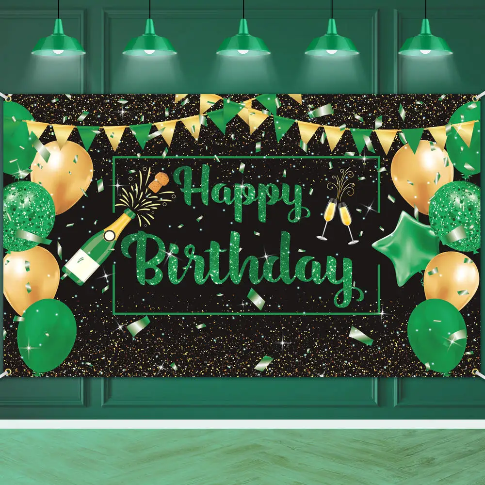 

2024 Custom Black Green Banner Confetti Balloons Arch Kit Background Custom Birthday Backdrop Decoration Photo Party Banner