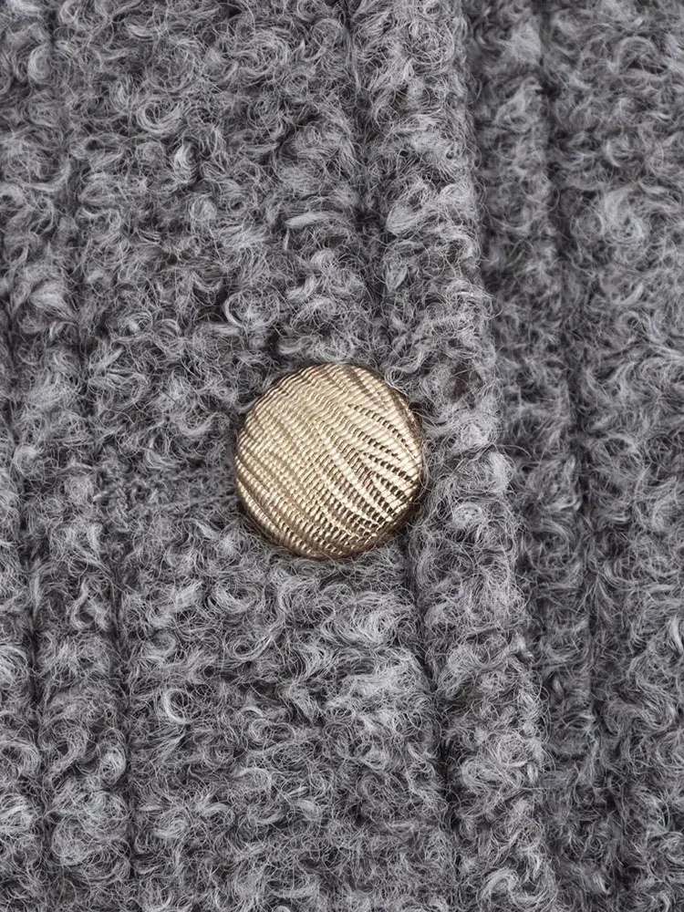 Damska Jesienno-Zimowa Nowa Elegancka Jednorzędowa Teksturowana Kurtka Krótka z Długim Rękawem, Dekoltem O-Neck, Kieszeniami z Klapami, Ozdobna, Top Mujer