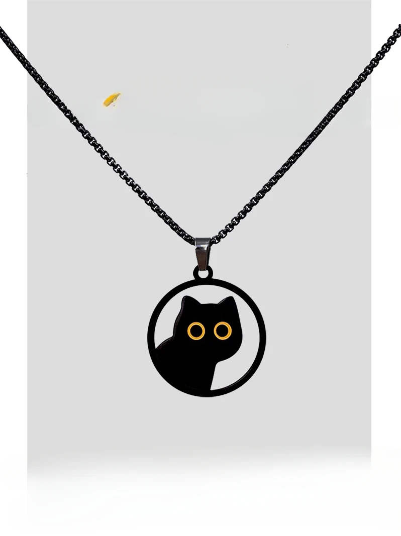 

Original Squatting Cat Black Cat Titanium Steel Alloy Necklace Couple Versatile Accessories Hanger Hip Hop Pendant Neckpiece