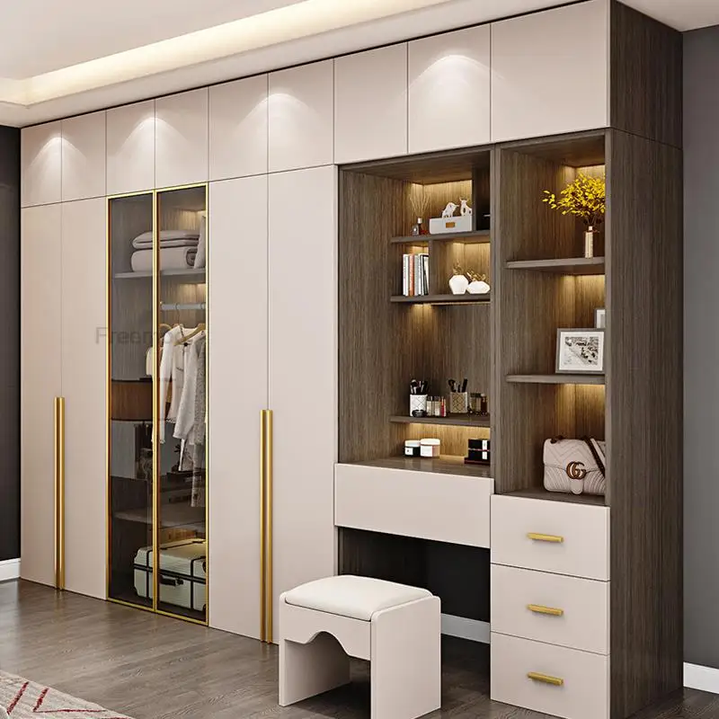 Fashion Clothes Cabinets For Bedroom Multifunctional Closets With Top Storage Locker Sliding Door Wardrobe Modern Home Furniture