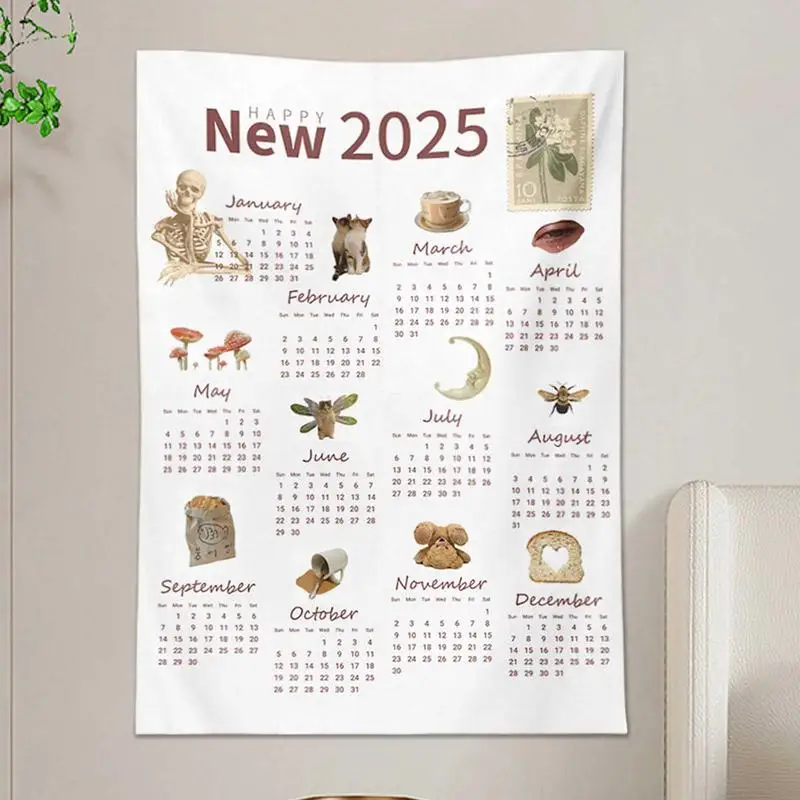 2025 New Year Christmas Calendar Hanging Cloth Cute Food Breads Cloth Tapestry Bedroom Wall Background Decoration 