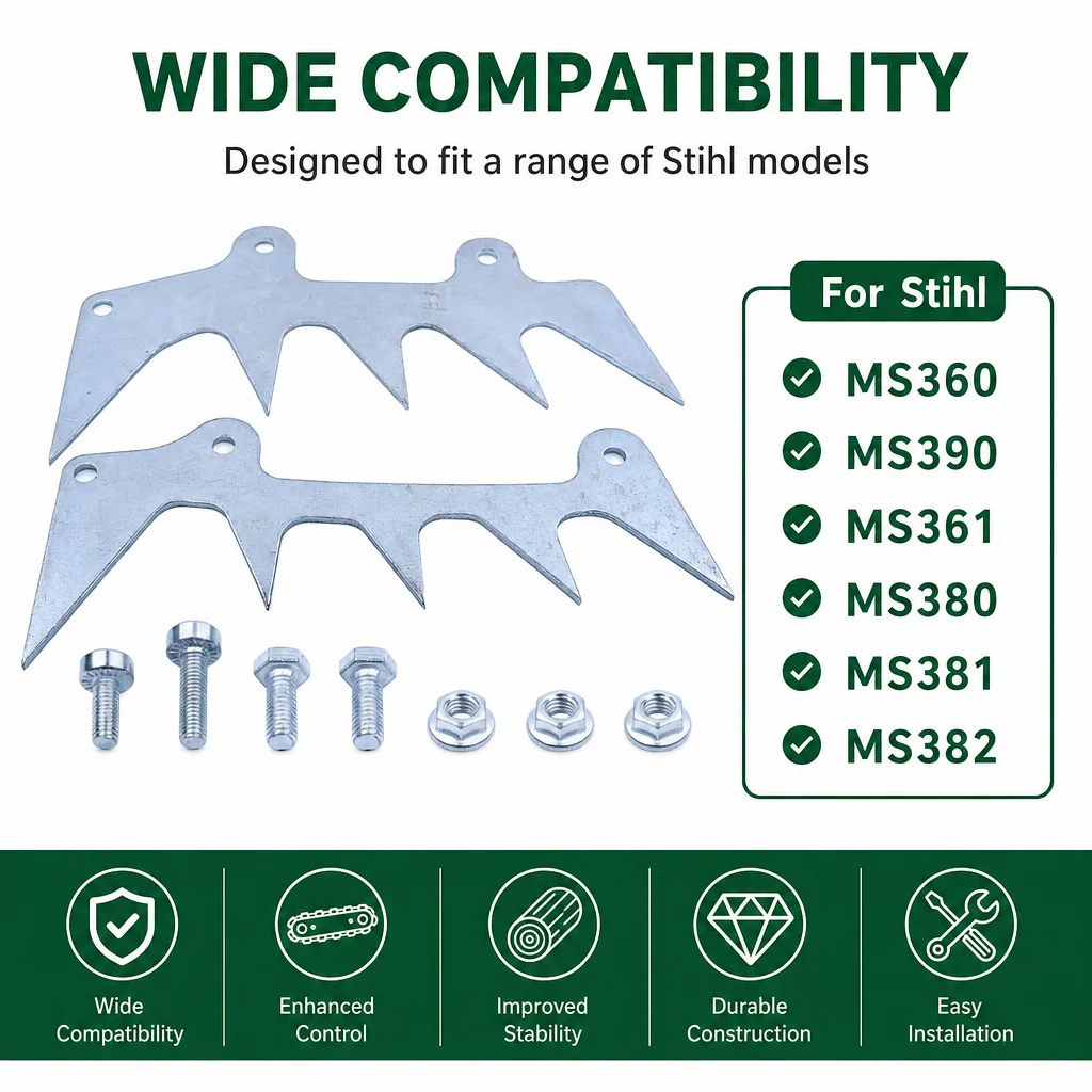 Replacement Felling Dog Spike Kit for Stihl MS382 MS381 Chainsaw Parts - Includes 2 Dogs, 3 Screws, 4 Bolts, Saw Accessories Set