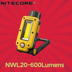 NITECORE-Projecteur NWL20, 600Lumens, Réglable à 180 °, Multifonctionnel, Triple Sortie, Batterie 5000mAh